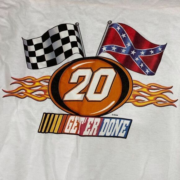 Vintage NWOT #20 NASCAR “Dixie Legends” White Tee “Get ‘er Done”#20 Tony Stewart - Picture 1 of 4